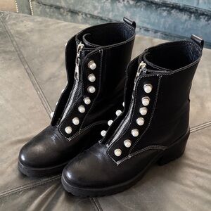 Steve Madden Black Leather Boots with Pearl Detailing